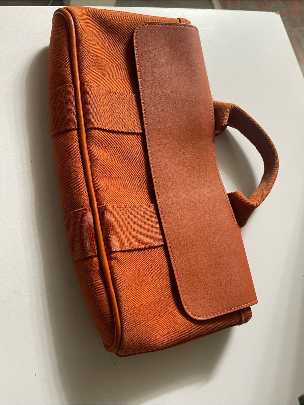 Hermès Valparaiso Long PM handbag orange toile chevron canvas and leather.